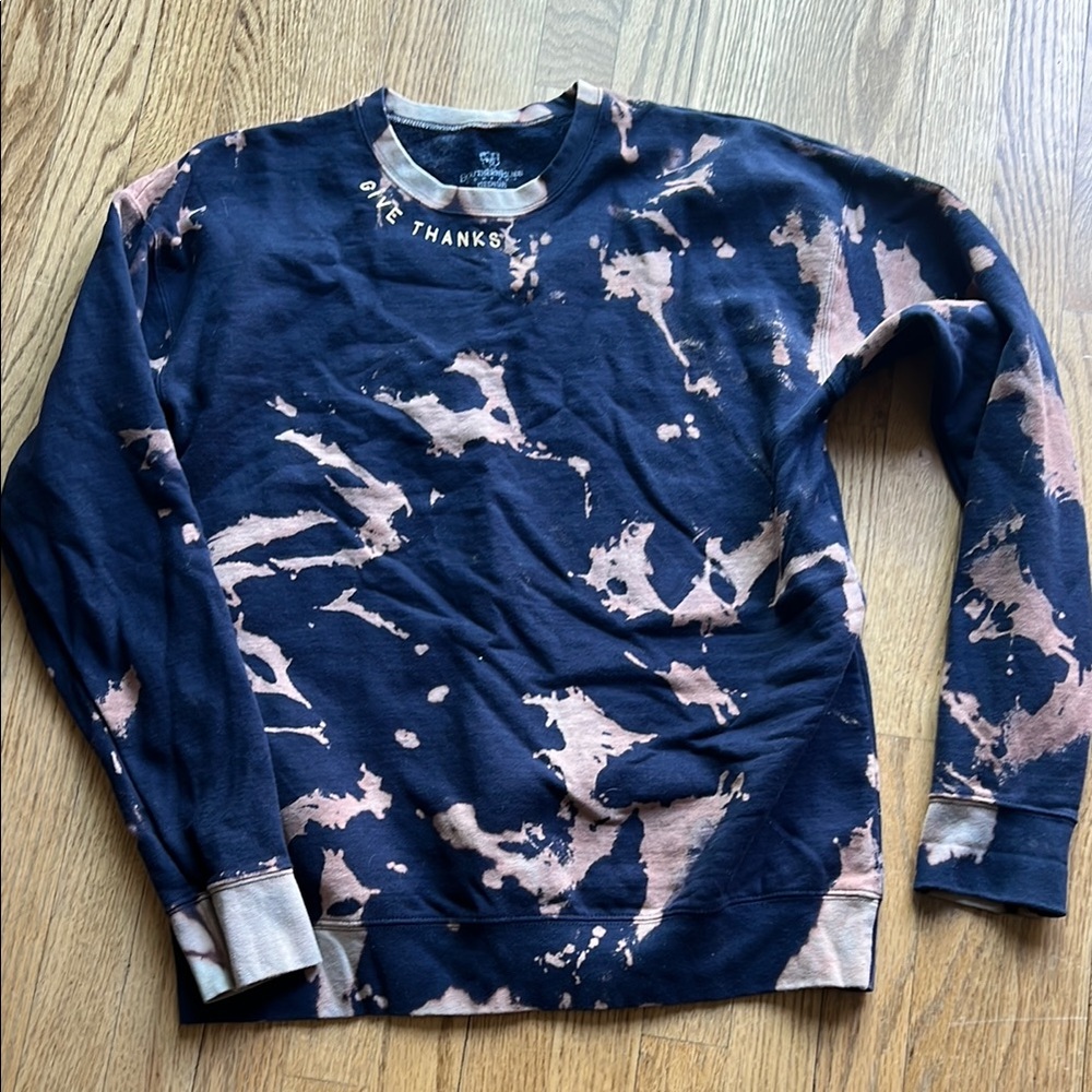 Bleached Navy and Pink Crewneck Sweatshirt - GIVE THANKS